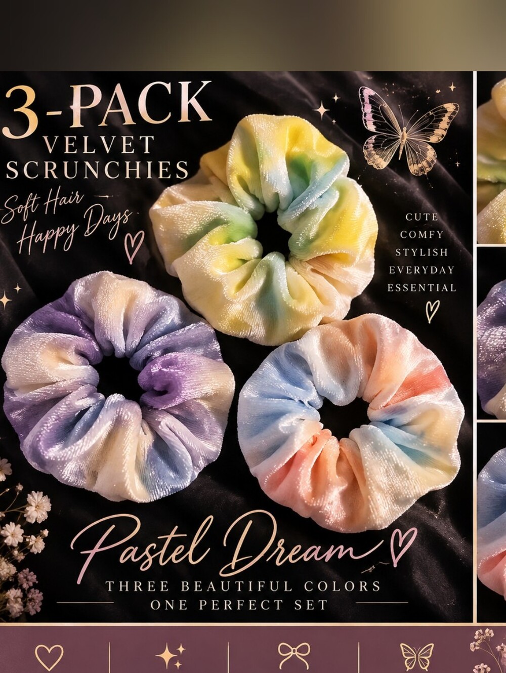 Pastel Dream Large Velvet Scrunchie Set - Multicolor Pastels 3-Pack!!